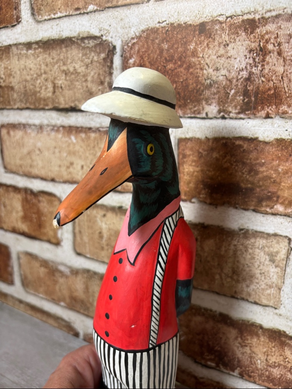 Duck Man Hand-Painted 10 Inch Decorative Duck Figurine in Red, Pink & Green - Picture 7 of 11